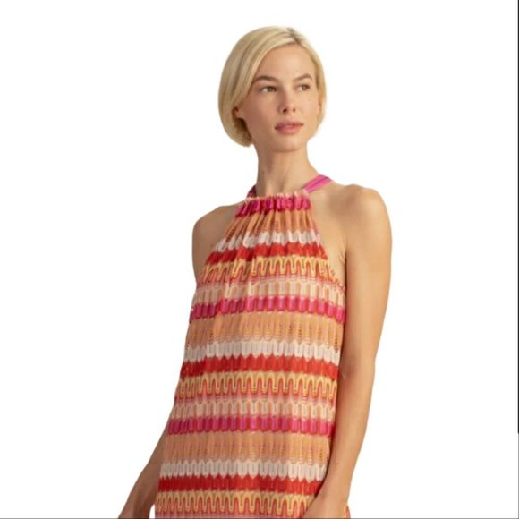Trina Turk Dresses & Skirts - DELETING Trina Turk Crochet Halter Dress In Orange & Pink Stripes, Size Medium